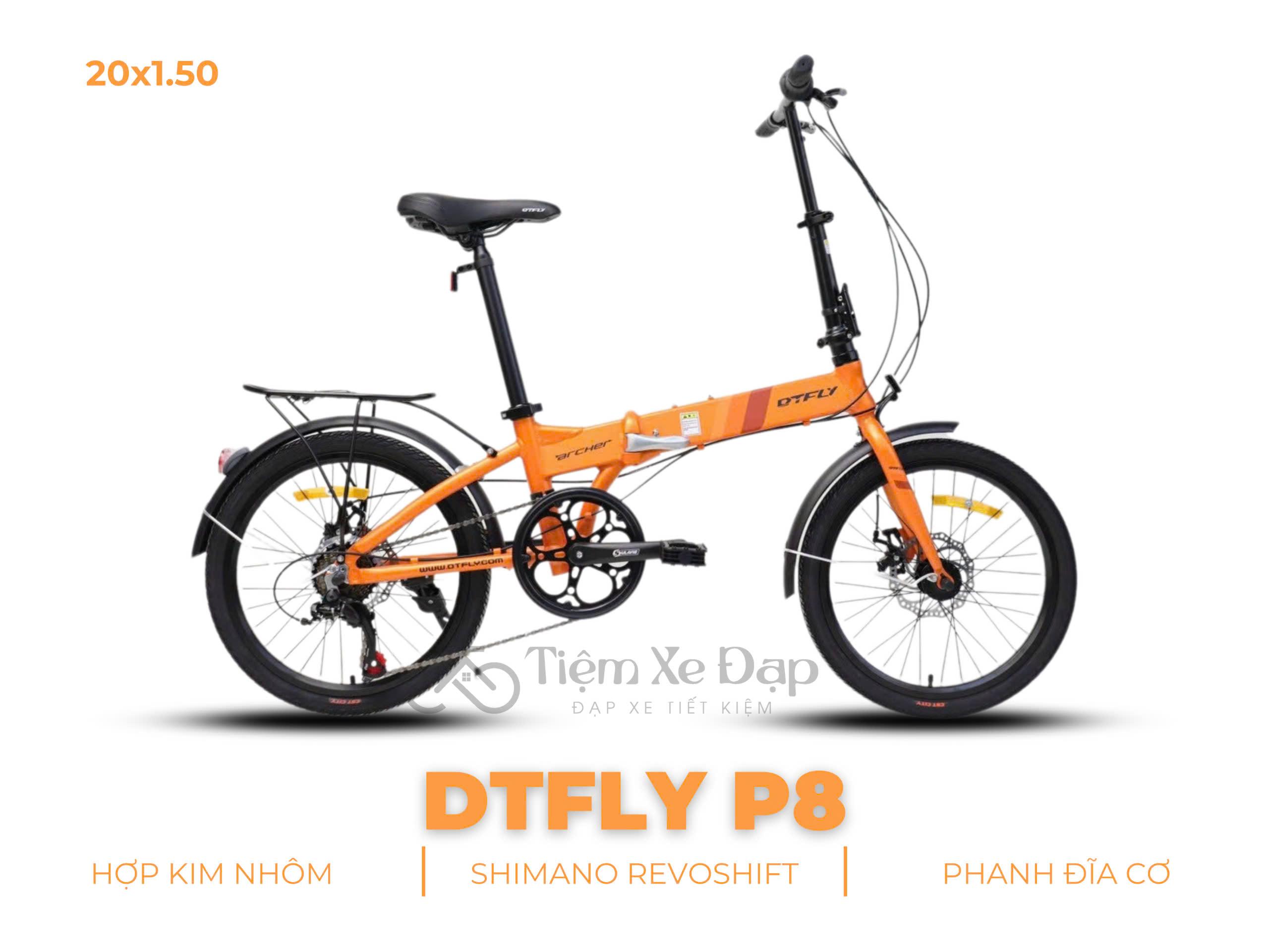 DTFLY P8 Xe Đạp Gấp - Khung thép gấp gọn, Tay đề vặn Shimano Revoshift 8 tốc độ